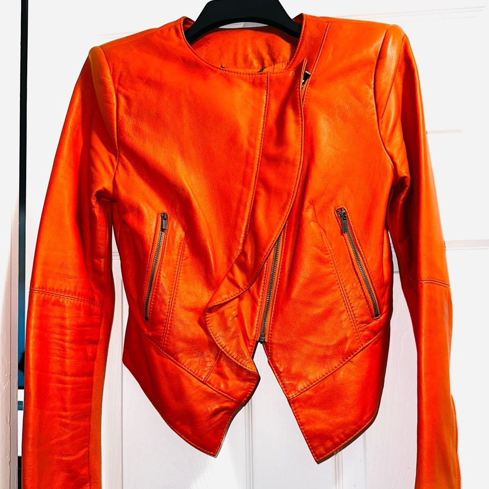 BCBG Maxazria Orange Leather Jacket